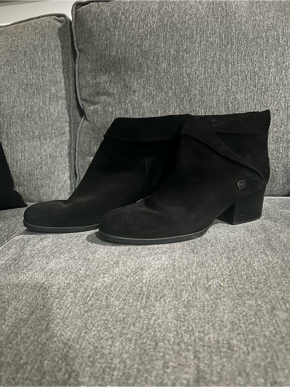 Born Black Suede Foldover Ankle Boots with Low Block Heel